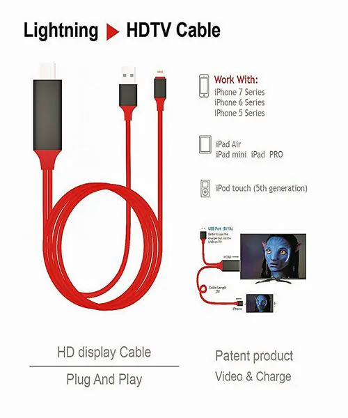 Lightning to HDMI Cable for iPhone iPad iPod to TV Projector Monitor, Apple MFi Certified 1080P Digital AV Adapter Cord, 2m HDMI Adapter HDTV Cable