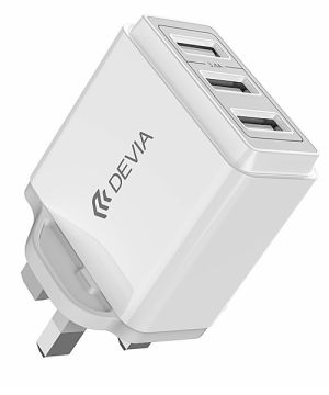 Devia - 3.4A Triple Port USB 3-Pin UK Charging Plug 