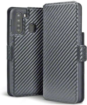 Carbon Fibre Low Profile Wallet Case for Samsung Galaxy A21 Black
